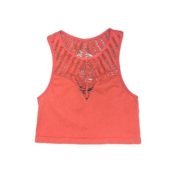 Forever 21 Crop Tank Top Cut Out Ribbed Stretchy Terracotta Orange Size Medium - Picture 1 of 5
